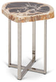 Relique Eliza End Table, Polished Stainless Steel Base, Natural Dark Top