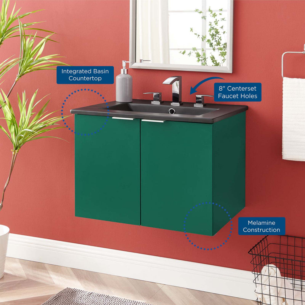 Sink Vanity Cabinet, Wall Mounted, Melamine, Green Black, Modern, Bathroom
