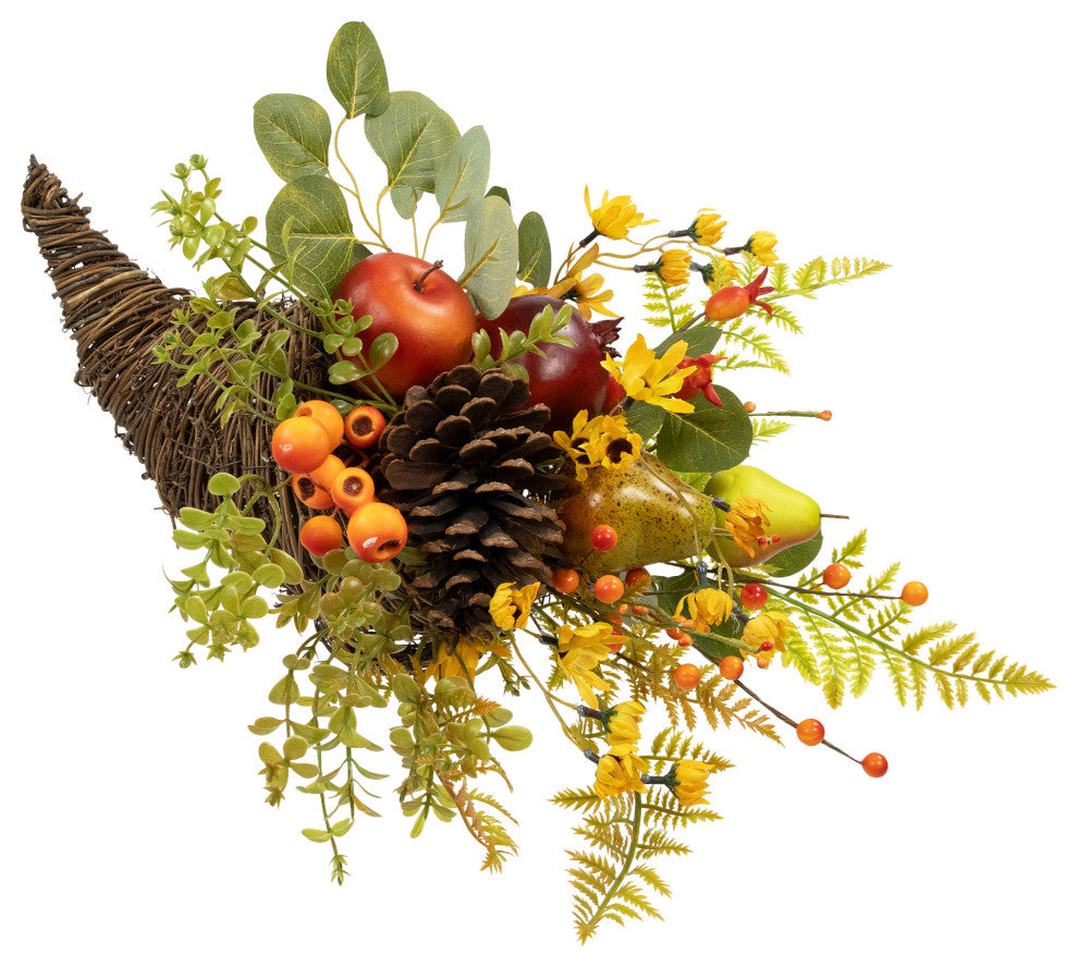 Apples and Pears Cornucopia Fall Harvest Decoration, 20"