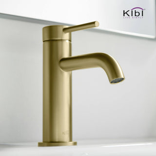 Circular Brass Single Handle Bathroom Faucet KBF1008, Brush Gold, with Drain