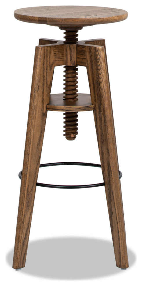 Spencer Minimalist Adjustable Height Bar Stool, Walnut Brown Oak Wood