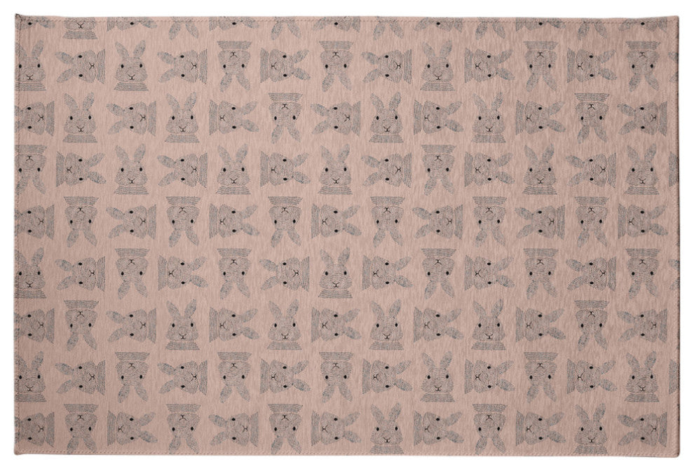 Criss Cross Bunnies Easter Chenille Rug, Sunwashed Red, 4'x6'