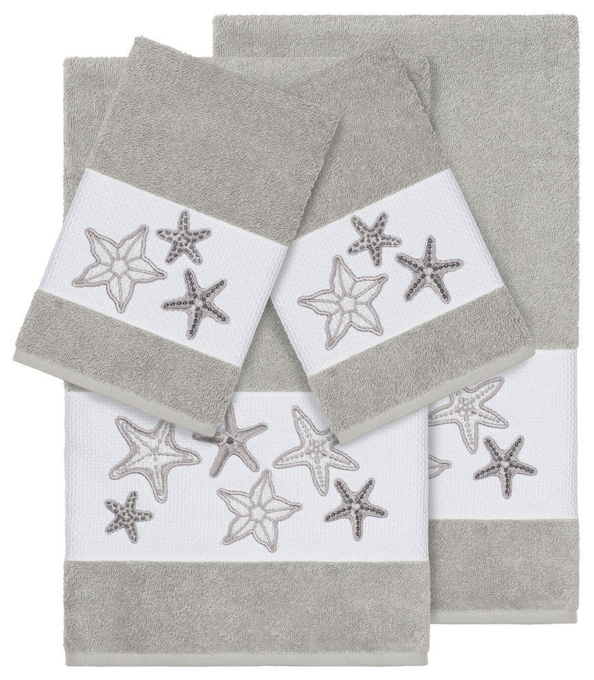 Lydia 4-Piece Embellished Towel Set, Light Gray