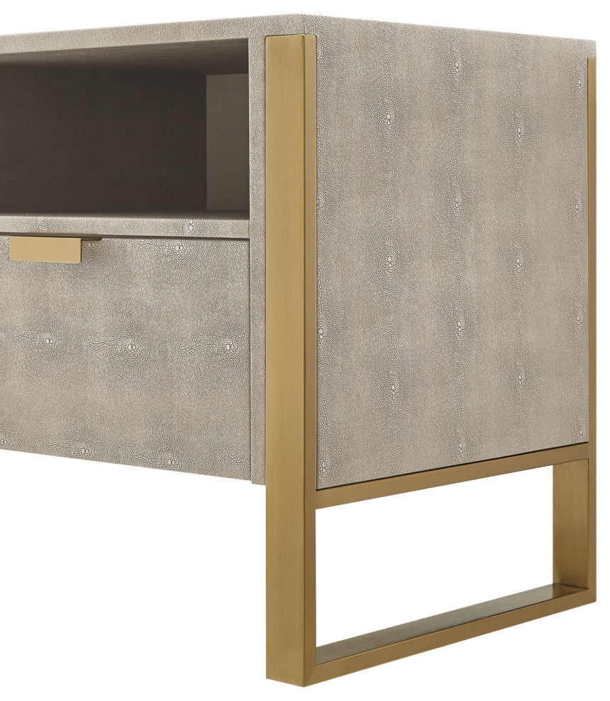 Nicole Miller Chayton TV Stand, Faux Shagreen 55Lx16Wx20.7H, Cream White/Gold