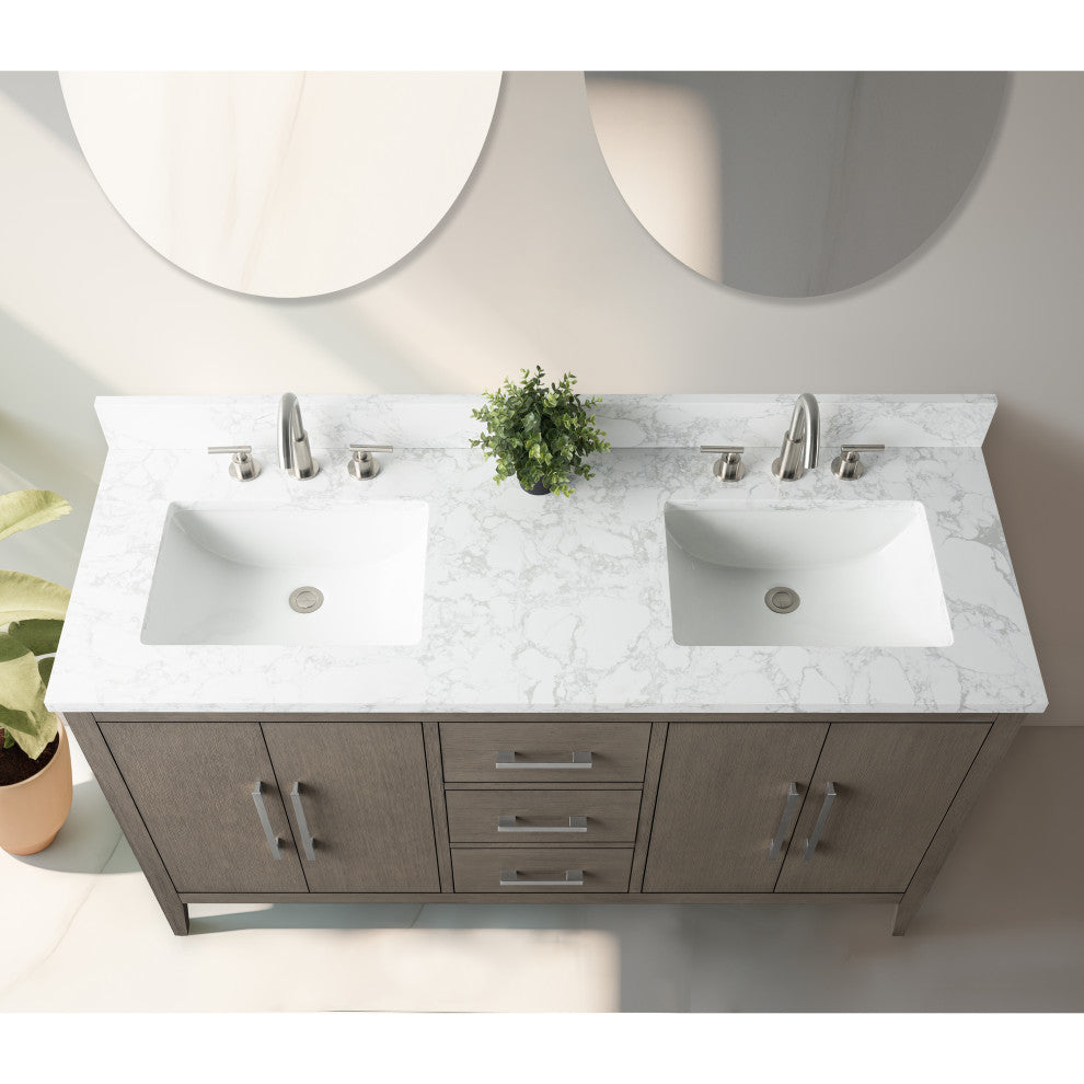 Vanity Art Bathroom Vanity With Sink, Driftwood Gray, 60", Double Sink, Brushed Nickel