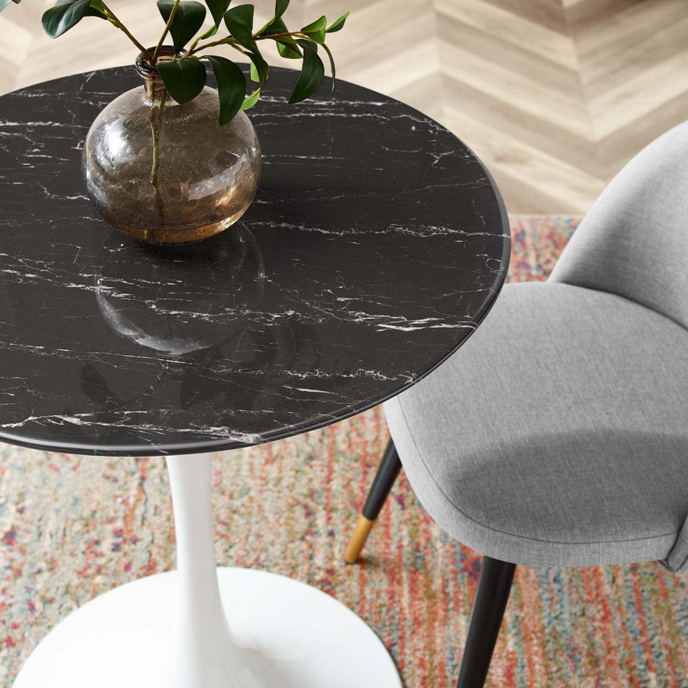 Lippa 28" Artificial Marble Dining Table White Black