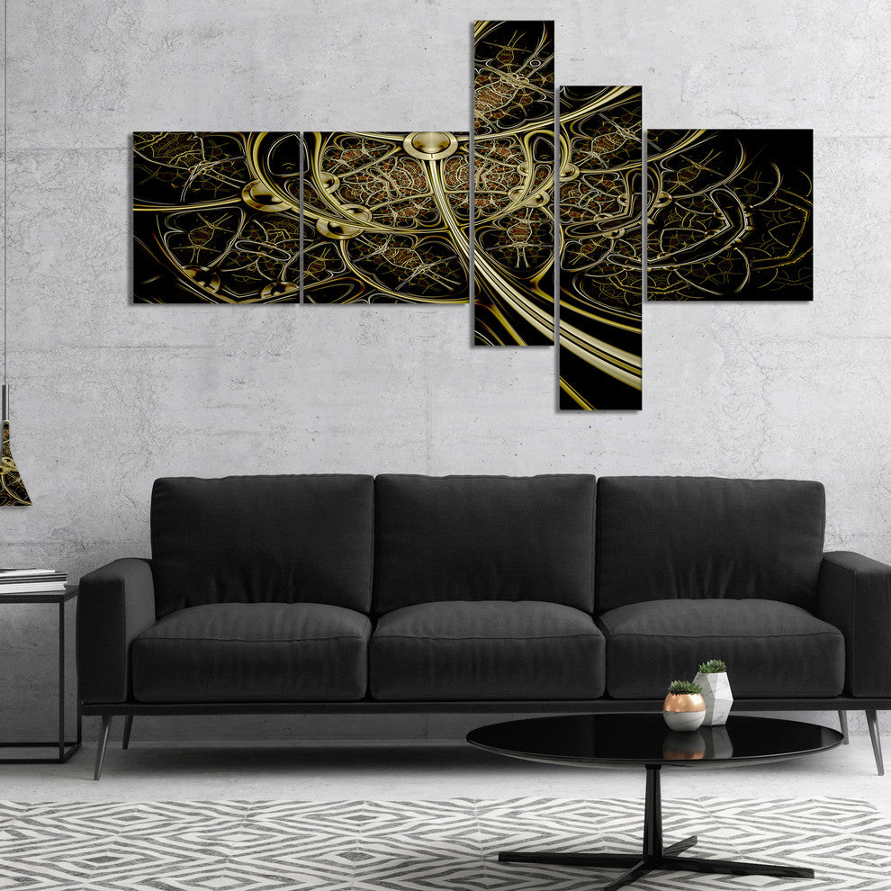 Gold Metallic Fabric Pattern, Abstract Print On Canvas, 60"x32", 5 panels