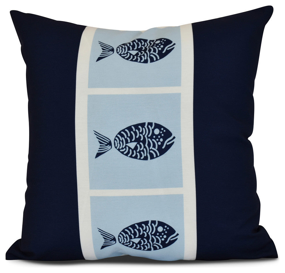 Fish Chips, Animal Print Pillow, Navy Blue, 18"x18"