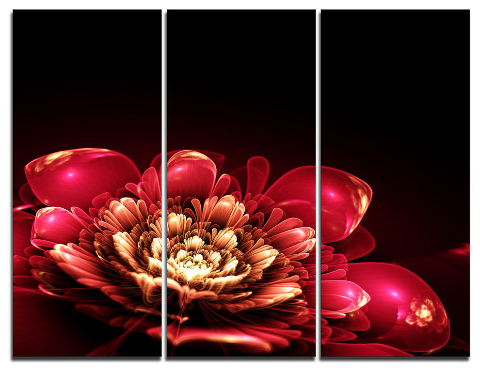 "Fractal Pink Flower" Digital Canvas Print, 3 Panels, 36"x28"