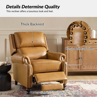 Genuine Leather Cigar Recliner With Nail Head Trim, Camel