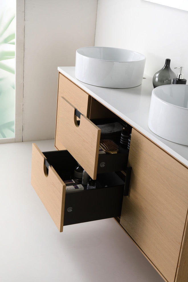 Newton Bath Vanity, Whitewash Oak, 60", Double Sink, Freestanding