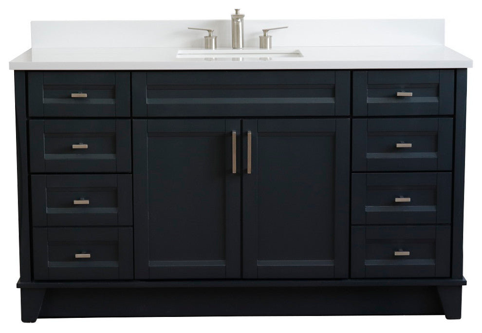 61" Single Vanity, Dark Gray Finish With Engineered Stone Top, Rectangle Sink