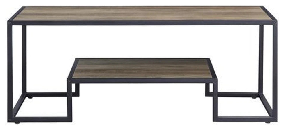 Benzara BM269085 Coffee Table With 1 Open Shelf and Tubular Frame, Oak Brown