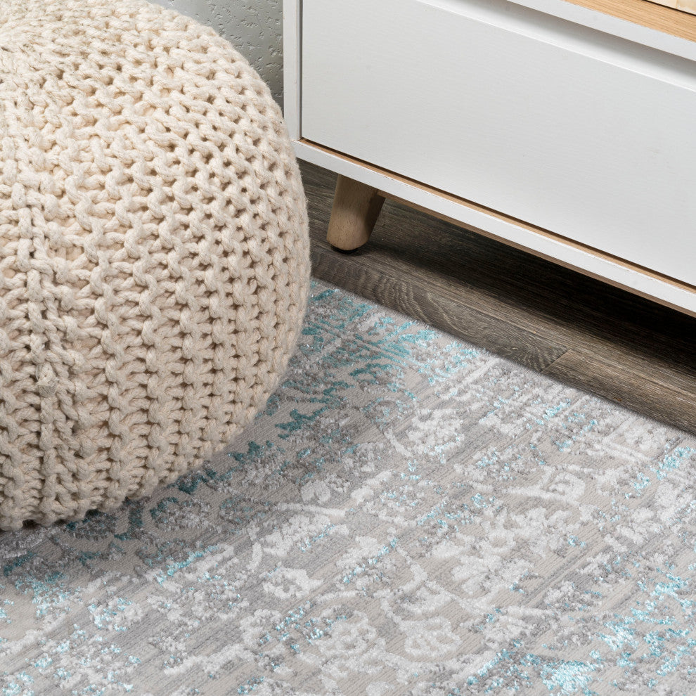 Tidal Modern Strie' Area Rug, Gray/Turquoise, 3 X 5