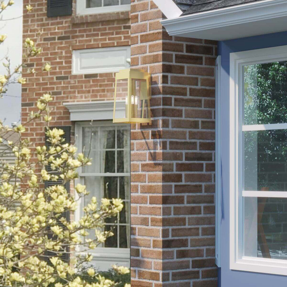 Livex Oslo 3 Light 16" Tall Satin Brass Outdoor Wall Lantern