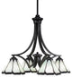 4 Light Chandelier, Matte Black Finish With Pearl And Black Flair Tiffany Glass