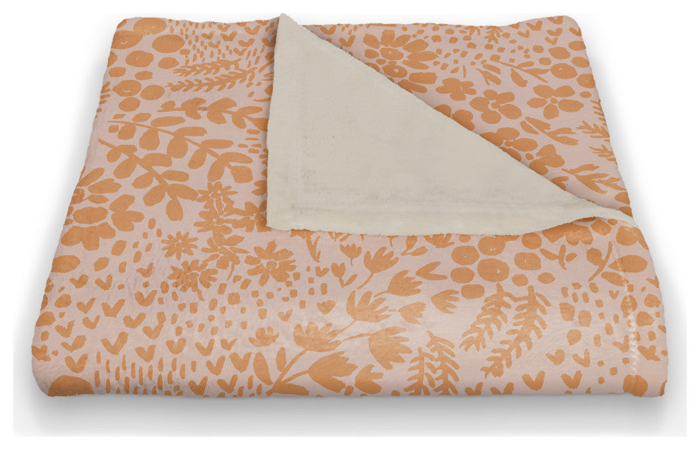 Orange Dainty Floral 50x60 Coral Fleece Blanket