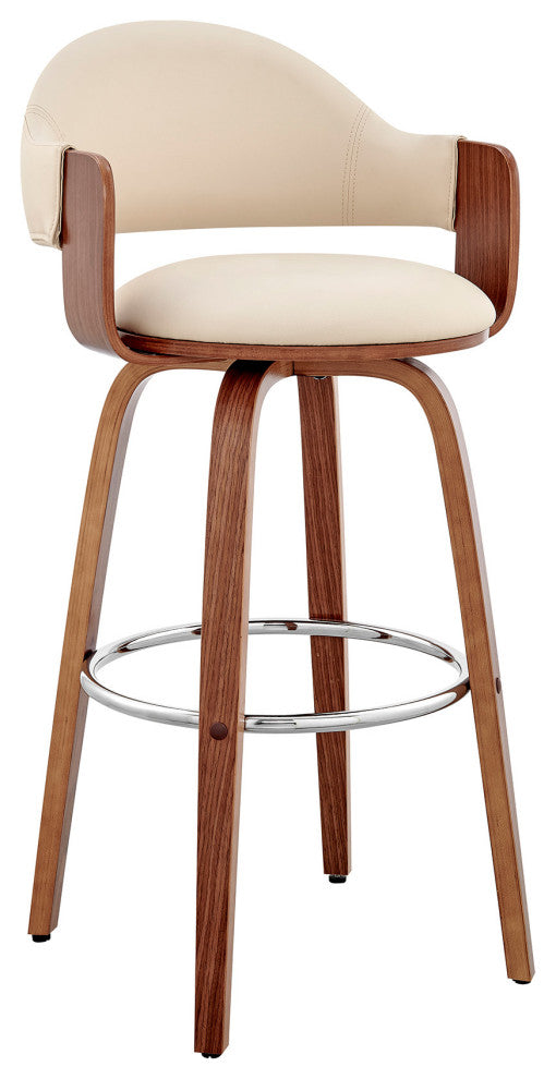 30" Rich Cream Faux Leather Walnut Wood Bar Stool