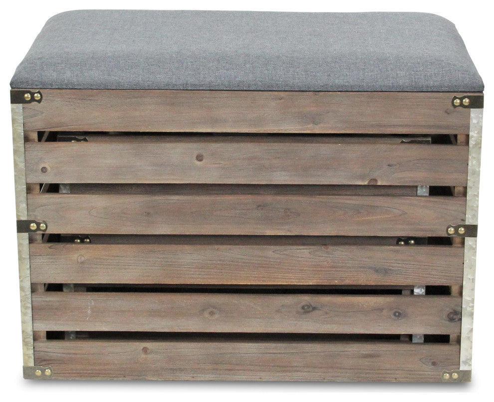 2-piece Rectangular Wood Slat Storage Bench With Metal Accent and Lid