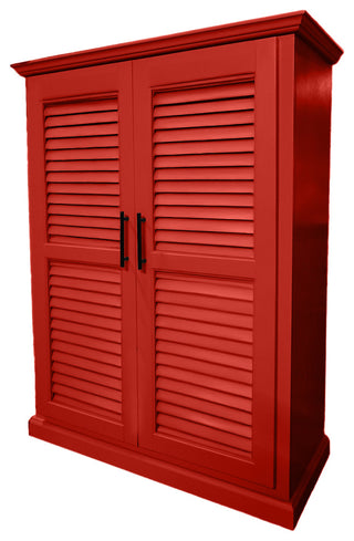 Extra Wide Solid Wood Kitchen Pantry With Shutter Doors, Persimmon Red