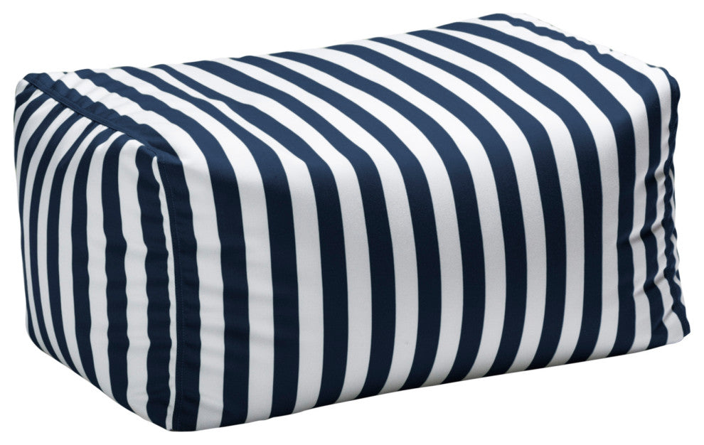 Leon Outdoor Patio Bean Bag Ottoman, Navy Stripes