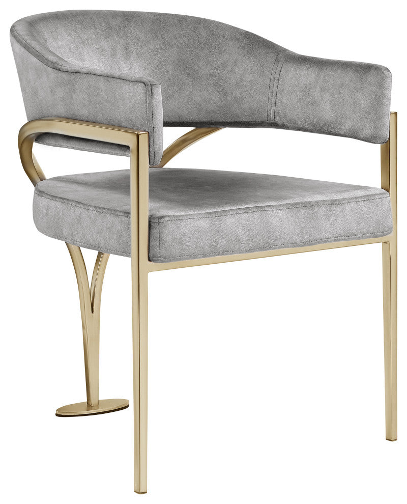 Madelyn Upholstered Dining Chair, Set of 2, Gray, Velvet, Gold Finish
