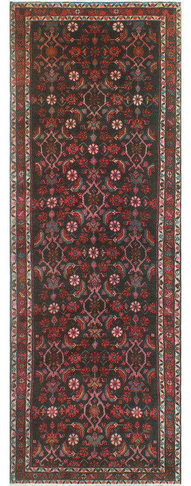 Fine Vintage Distressed Faramarz Charcoal/Red Runner, 3'8x10'0