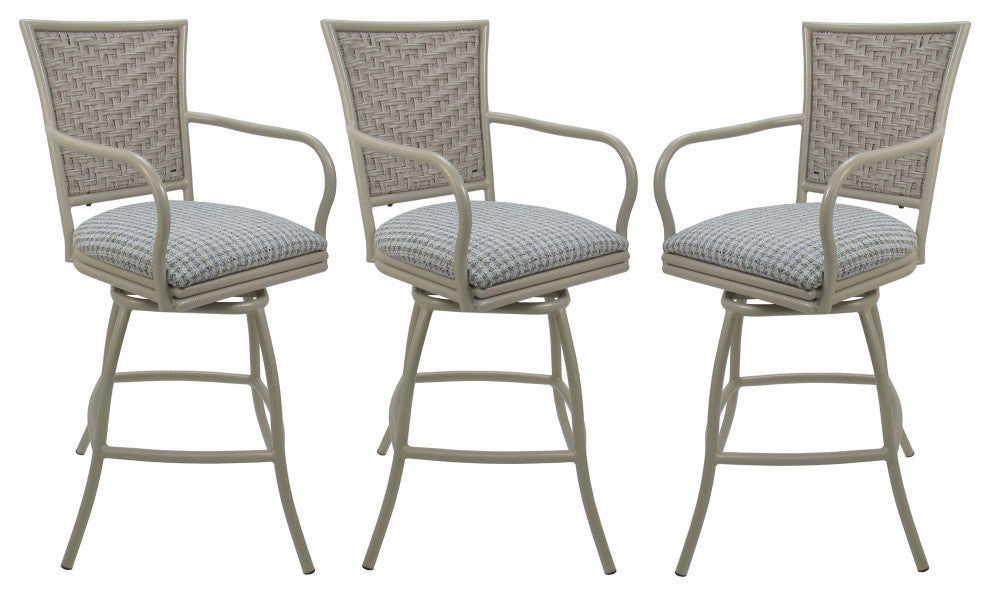 Set of 3, Outdoor/Indoor Erin Counter/Bar Stool, Coco Taupe on Beige, 34"