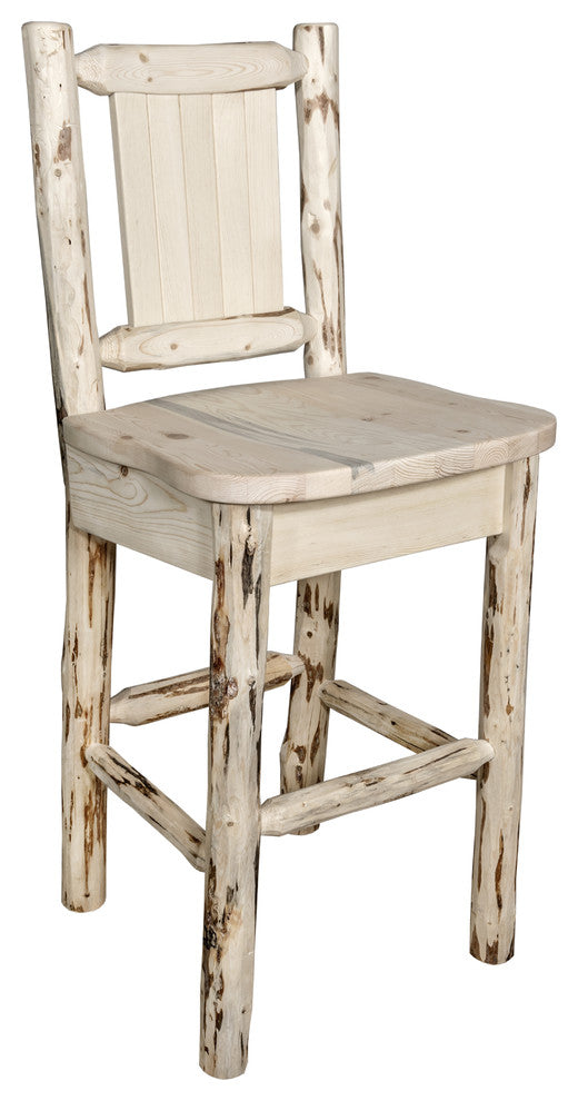 Montana Counter Height Barstool With Laser Engraved Bronc, Clear Lacquer Finish