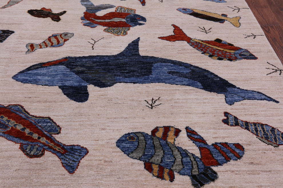 6' 0" X 8' 10" Gabbeh Fish Design Handmade Wool Rug Q10398