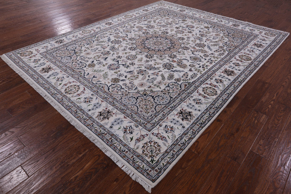 8' 1" X 10' 1" Wool and Silk Hand Knotted Persian Nain Rug Q8520