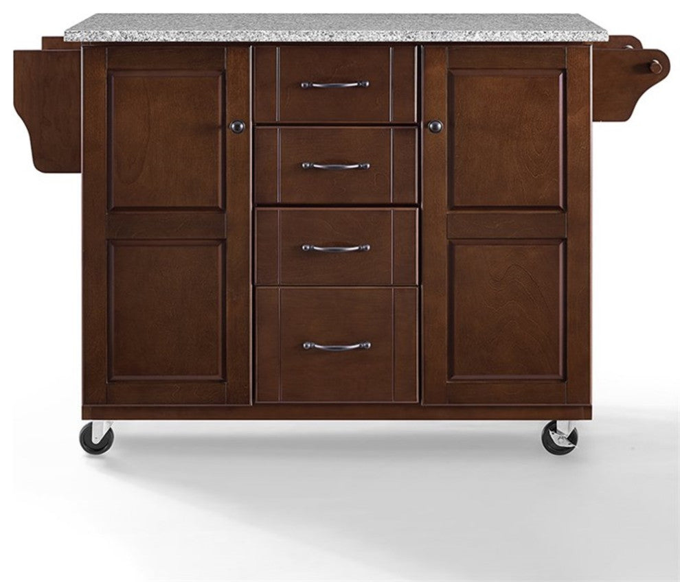Crosley Eleanor Gray Granite Top Kitchen Cart in Mahogany