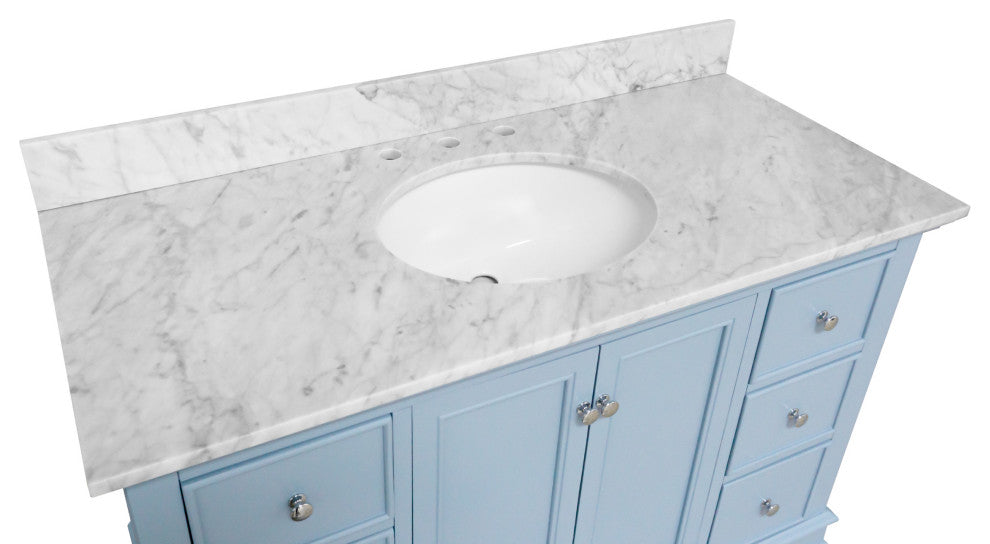 Bella 48" Bathroom Vanity, Powder Blue, Carrara Marble