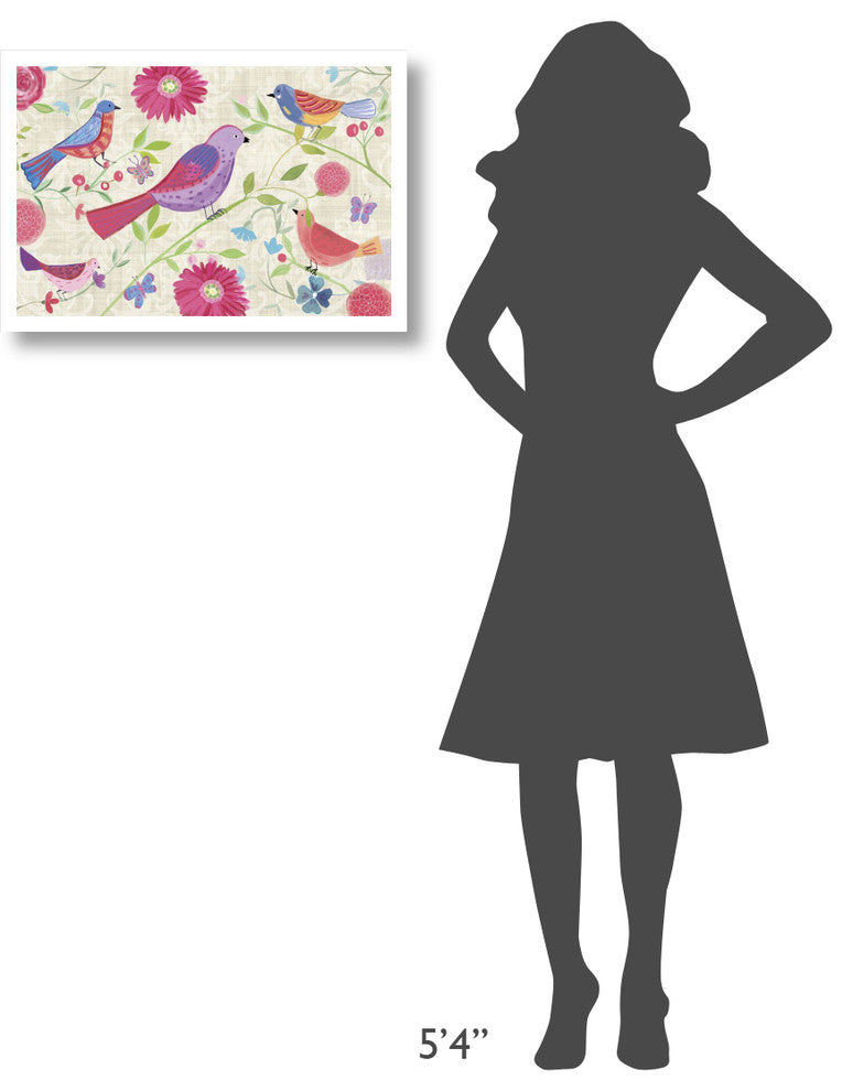 "Damask Floral and Bird I" Digital Paper Print by Farida Zaman, 26"x18"