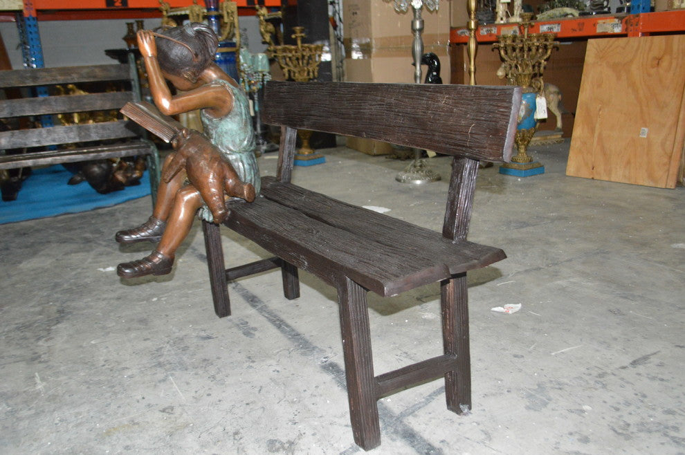 Girl with Glasses on Bench  Bronze Statue -  Size: 43"L x 20"W x 36"H.