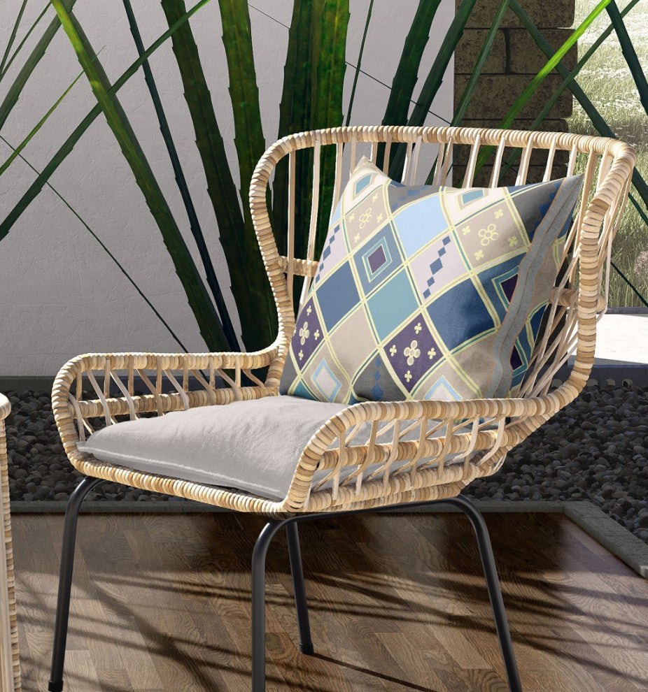 26" Blue Gold Tile Indoor Outdoor Zippered Throw Pillow