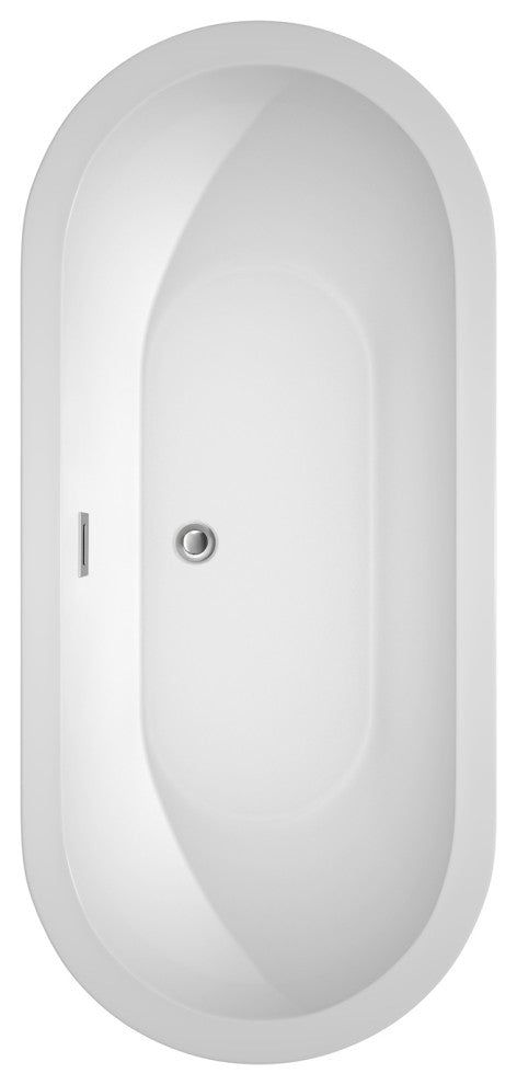 Soho 68" Freestanding White Bathtub, Polished Chrome Drain and Overflow Trim