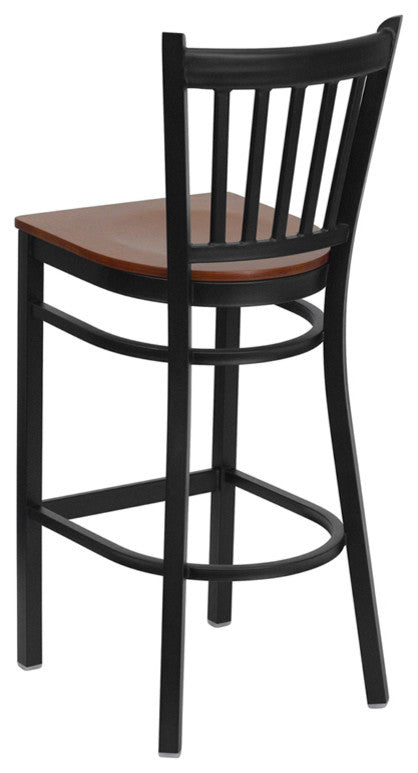 Dyersburg 29" Metal Barstool Black Vertical Back, Cherry Wood Seat