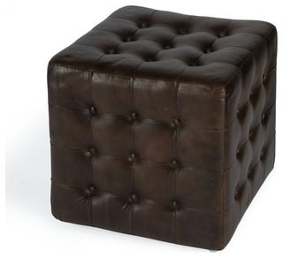Butler Specialty Company, Leon Button Tufted Leather Ottoman, Brown