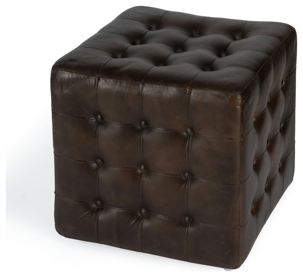 Butler Specialty Company, Leon Button Tufted Leather Ottoman, Brown