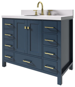 Cambridge Midnight Blue 43" Oval Sink Vanity With White Quartz Countertop