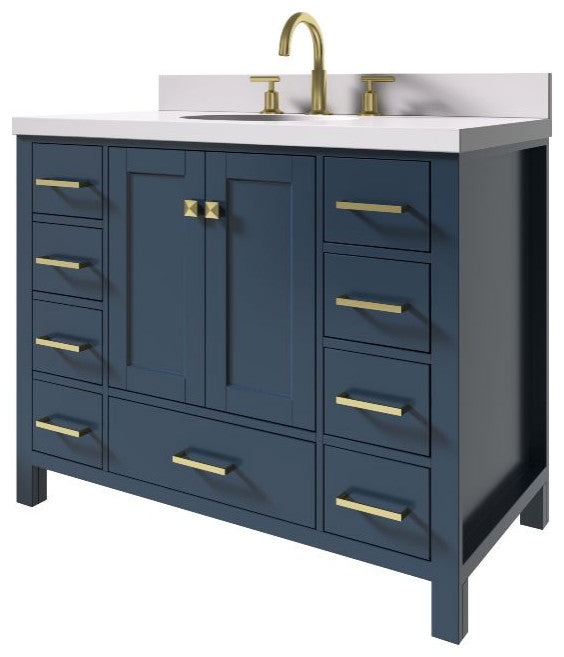 Cambridge Midnight Blue 43" Oval Sink Vanity With White Quartz Countertop