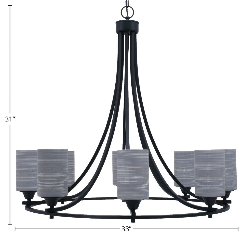 Paramount Uplight 8-Light Chandelier, Matte Black, 4" Gray Matrix Glass