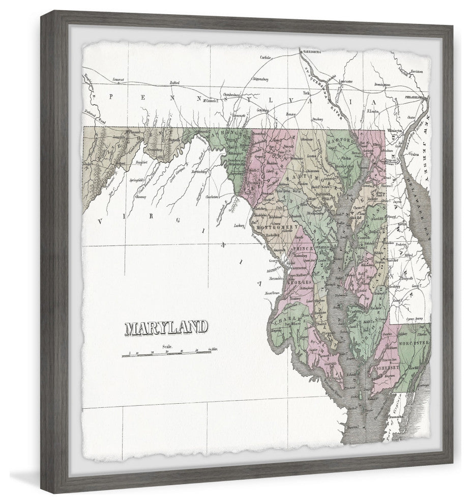 "Maryland Colored Map" Framed Painting Print, 12x12