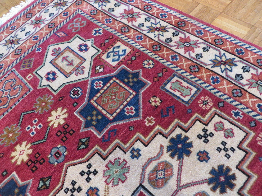 5'5x7'10 Hand Knotted Red Kazak Oriental Rug Vegetable Dyes