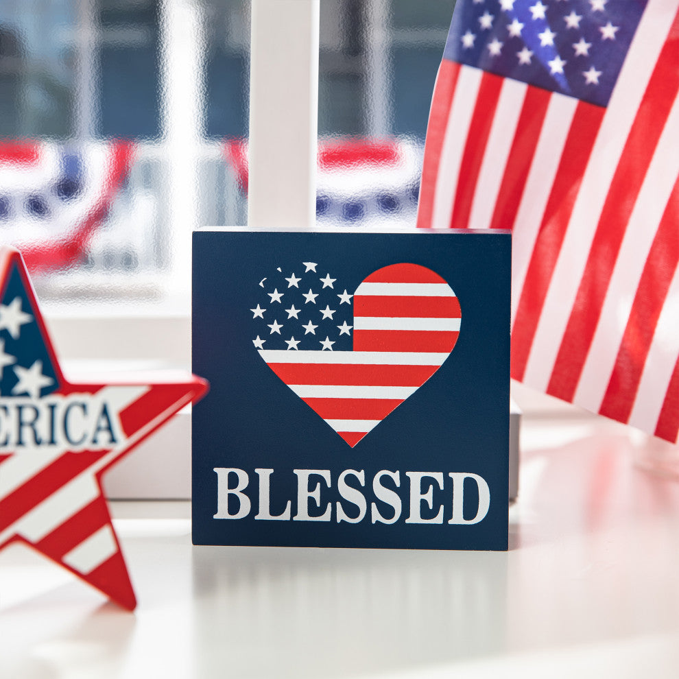 Patriotic Wooden Block Table Sign, 3-Piece Set