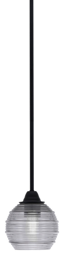 Paramount Mini Pendant, Matte Black, 6" Smoke Ribbed Glass