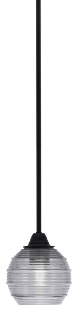 Paramount Mini Pendant, Matte Black, 6" Smoke Ribbed Glass