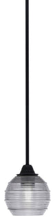 Paramount Mini Pendant, Matte Black, 6" Smoke Ribbed Glass