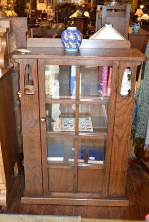 Arts and Crafts Mission Oak Bookcase With Cut Outs and Side Shelves